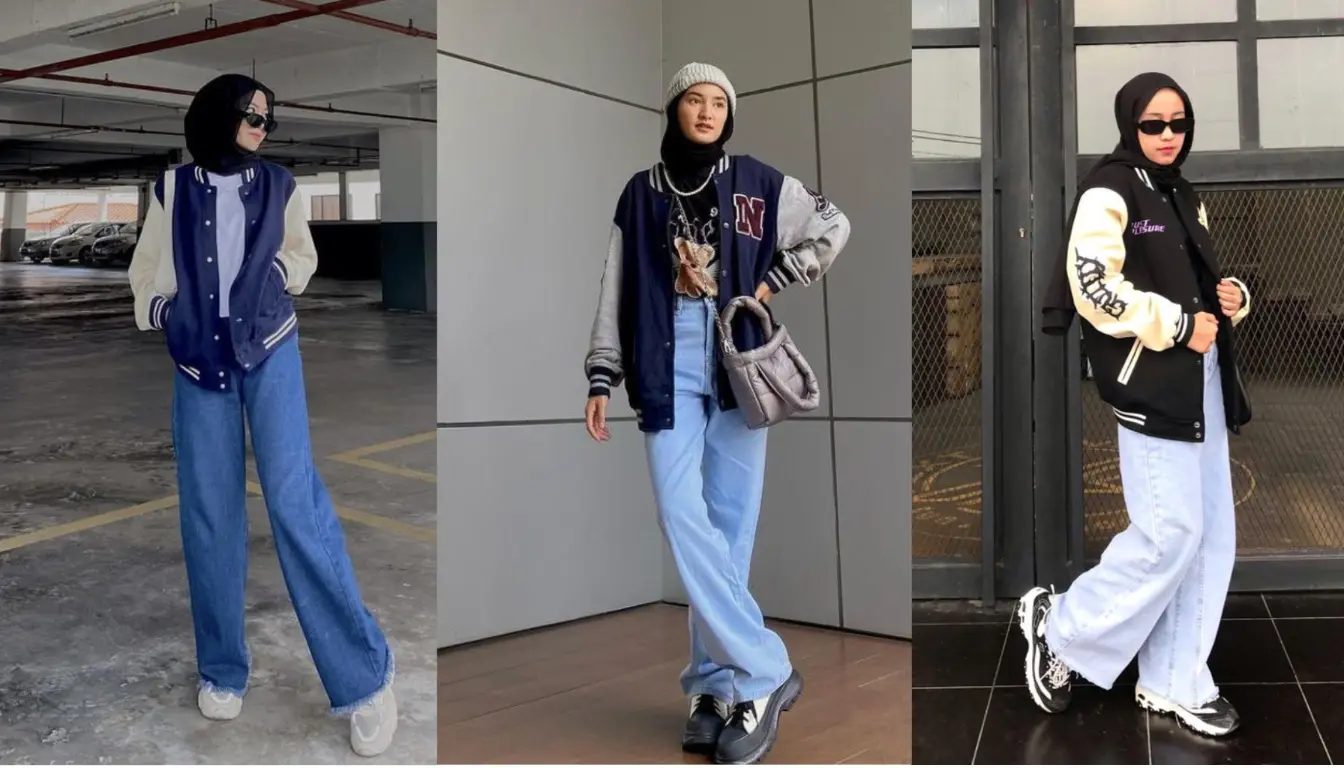 Jaket varsity dan celana jeans Jaket varsity dan celana jeans
