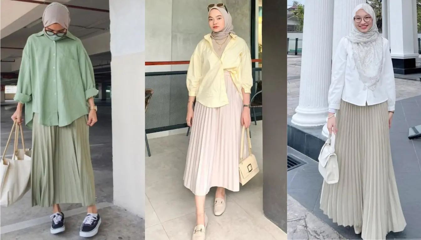 Kemeja Polos dengan Rok Plisket Kemeja Polos dengan Rok Plisket