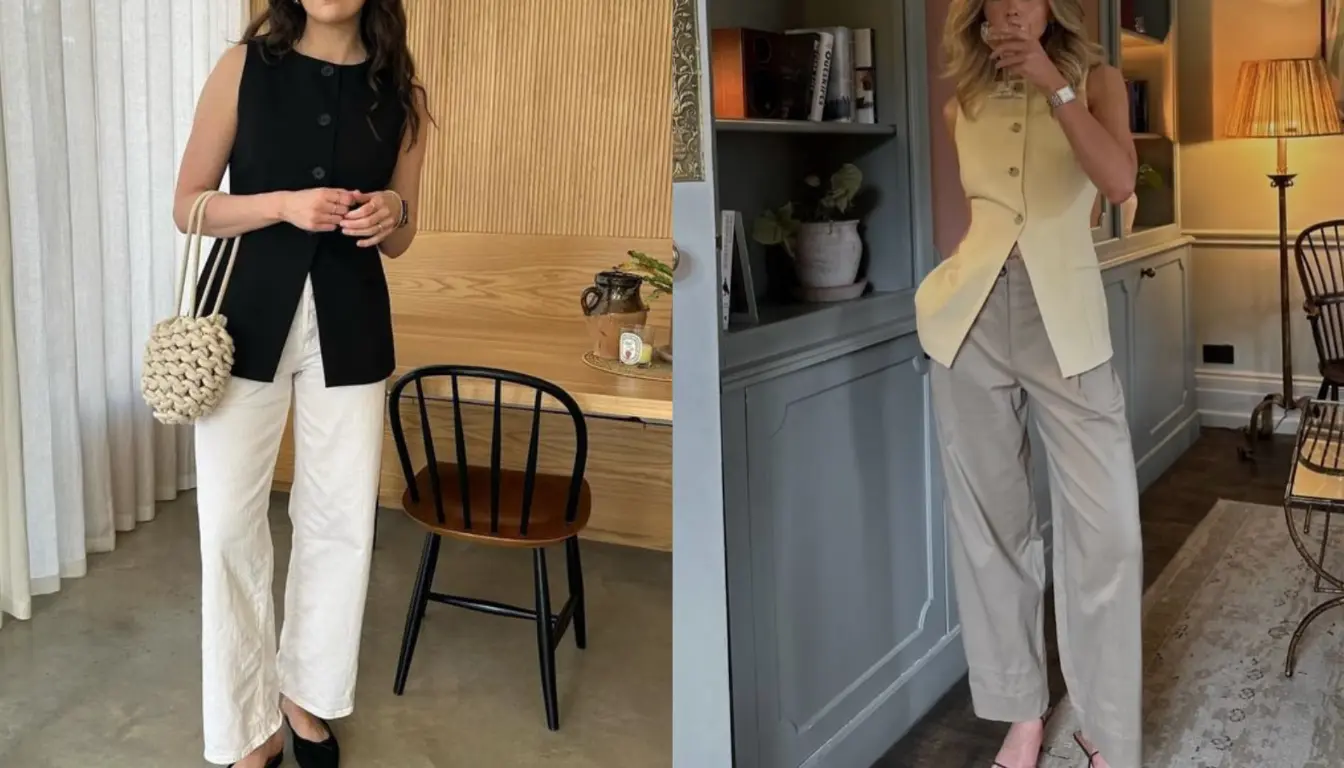 Mix and Match Ankle Pants dengan Vest Mix and Match Celana Ankle dengan Vest