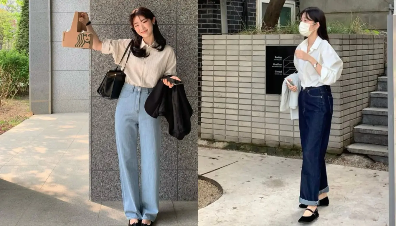 Styling Flat Shoes dengan Kemeja Styling Flat Shoes dengan Kemeja
