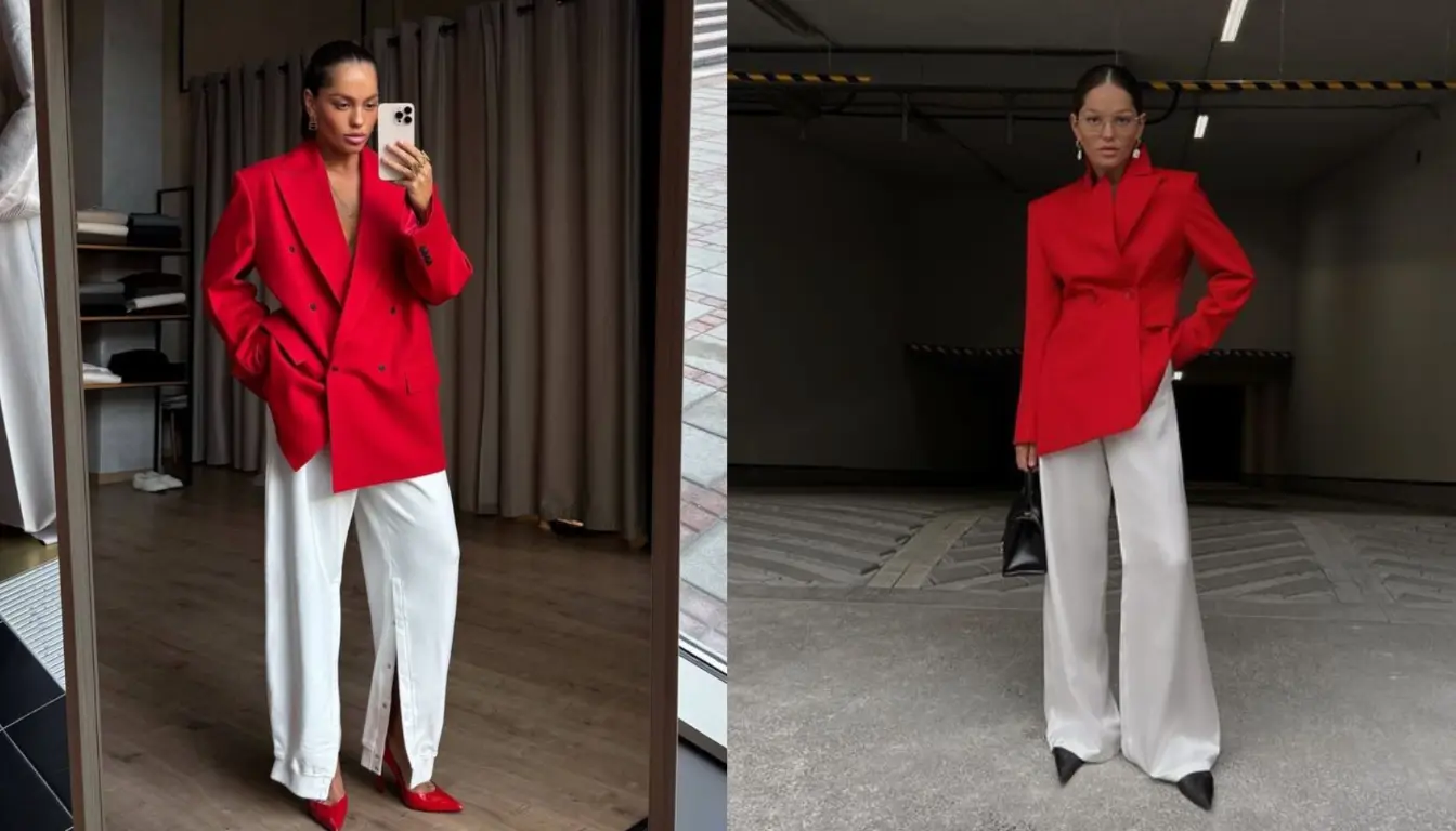 Outfit 17 Agustus - Blazer Merah dan Celana High Waist