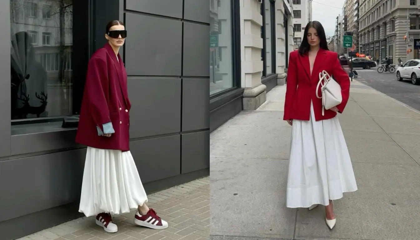 Outfit 17 Agustus - Blazer Merah dan Rok Maxi Putih