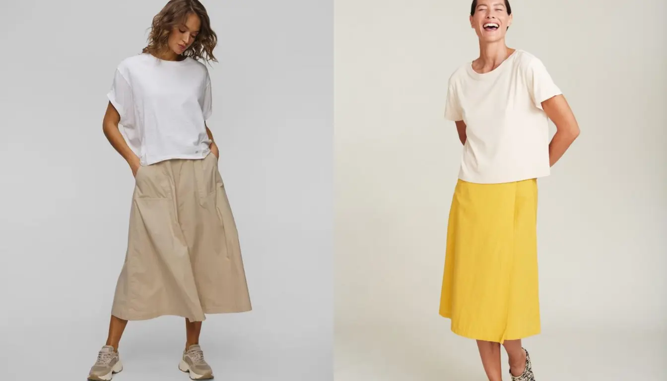 Kaos Boxy dan Midi Skirt