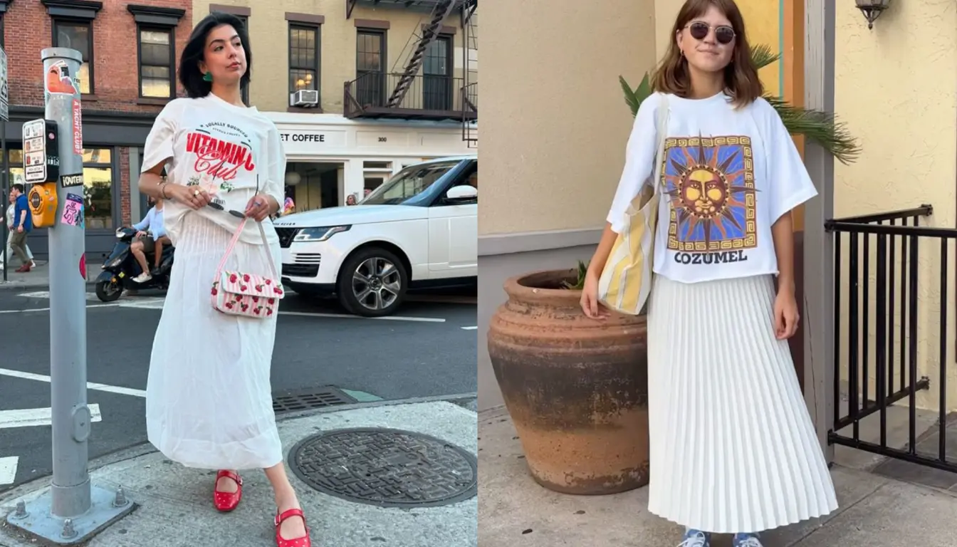 Kaos Boxy dan Rok Plisket