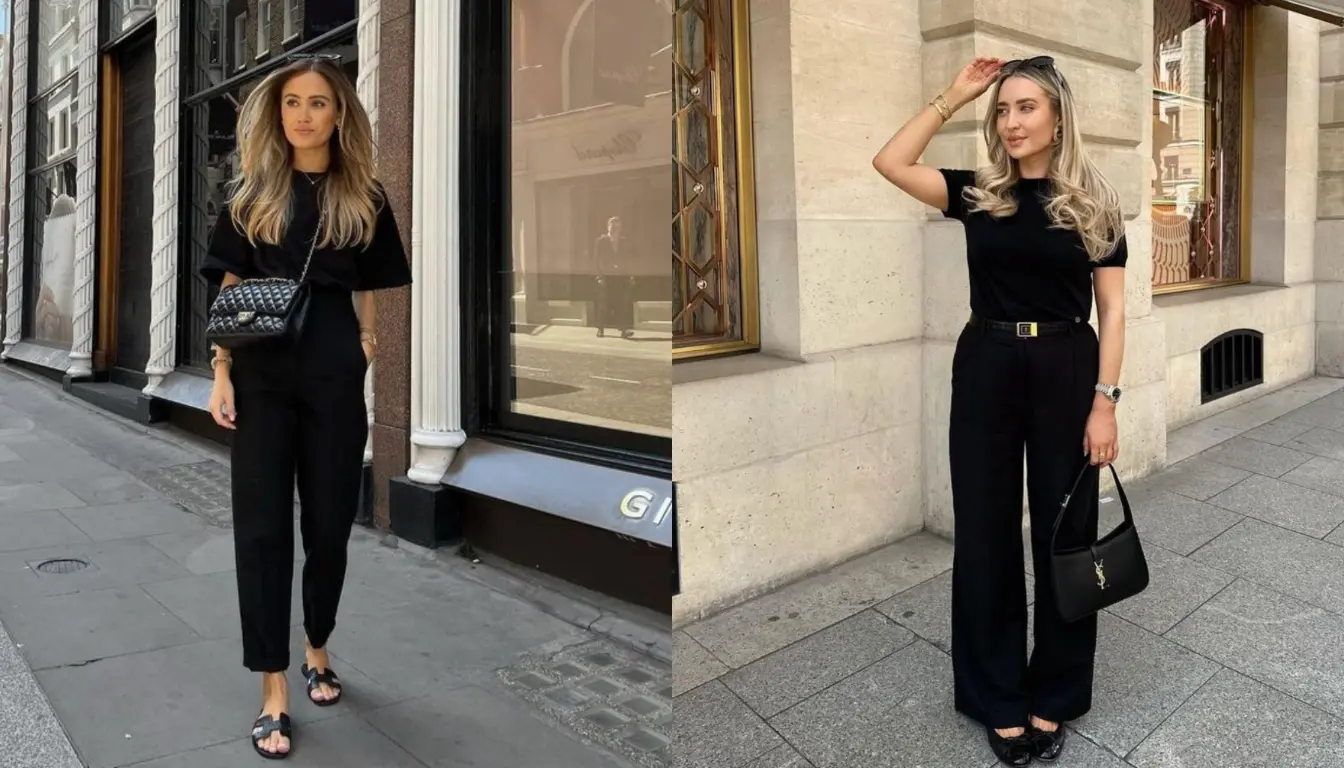 Kaos Hitam Polos dan Celana High Waist Hitam