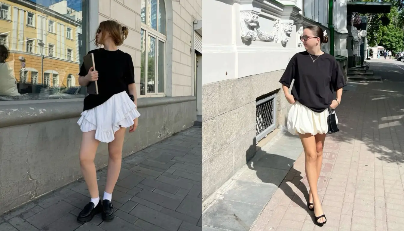 Kaos Hitam Polos dan Mini Skirt