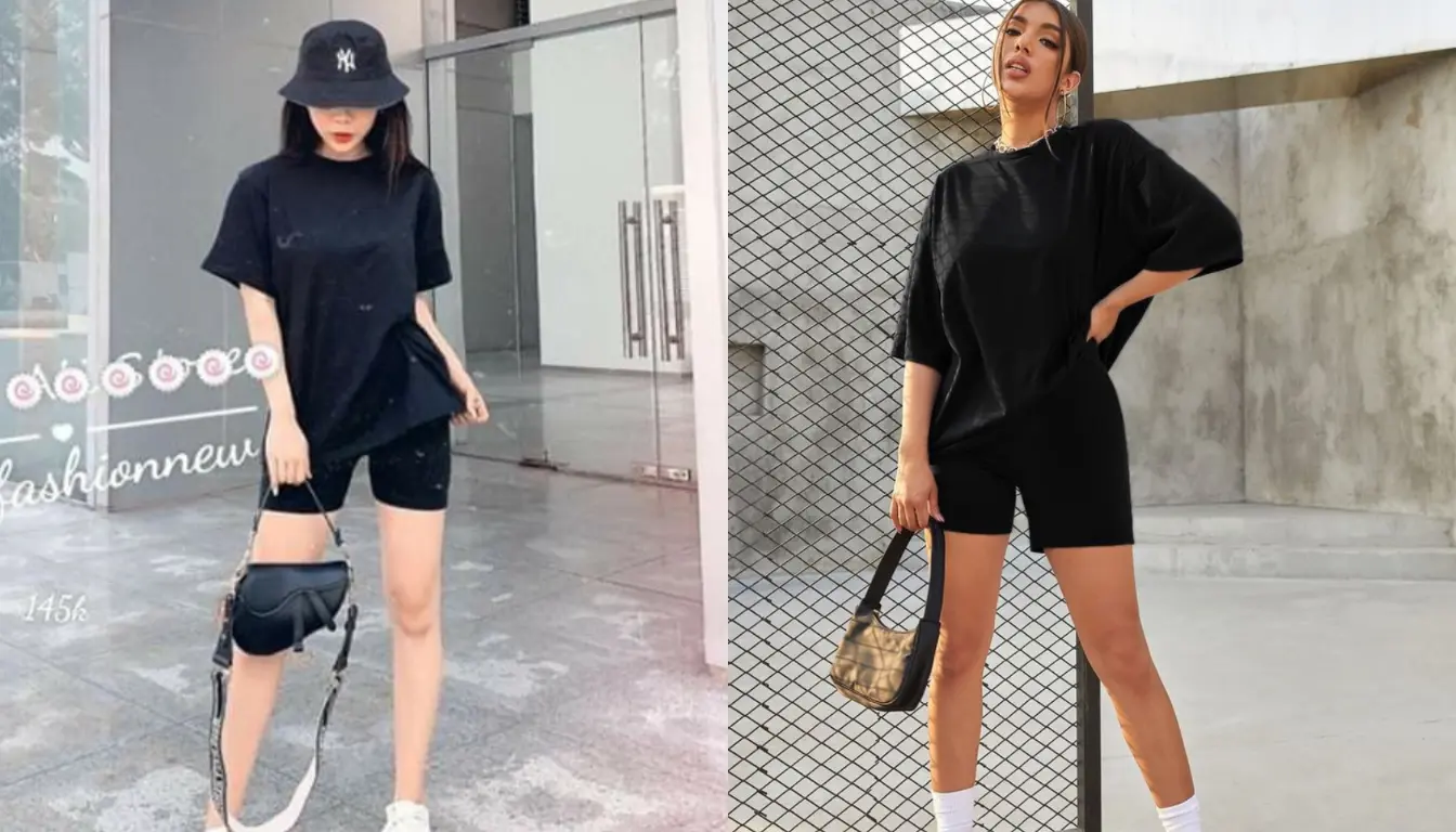 Kaos Polos Hitan dan Short Legging