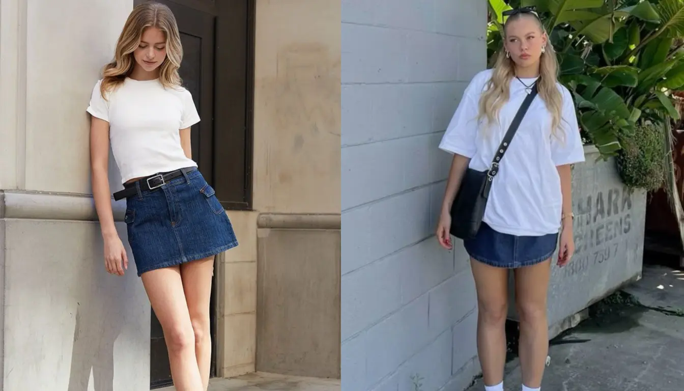 Kaos Putih dan Mini Skirt Jeans