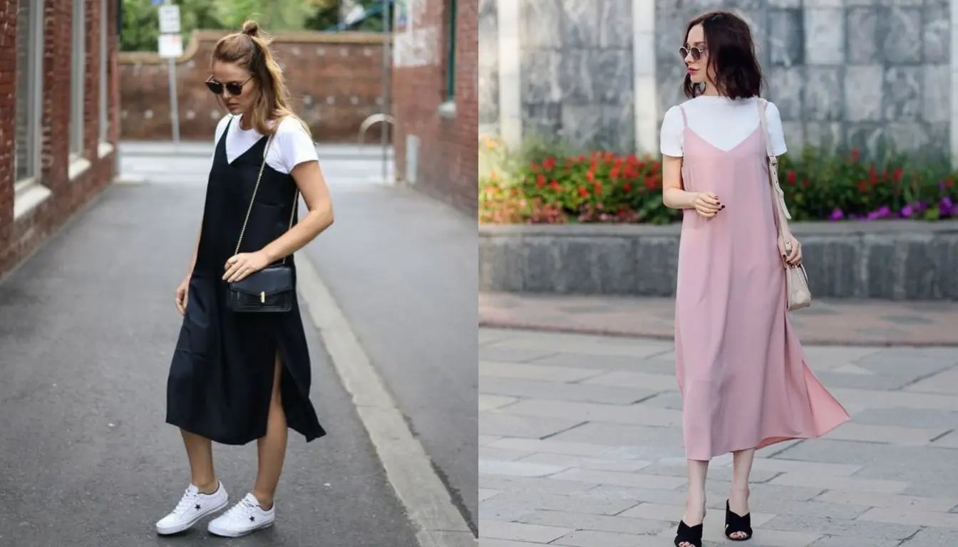 Kaos Putih dan Satin Dress