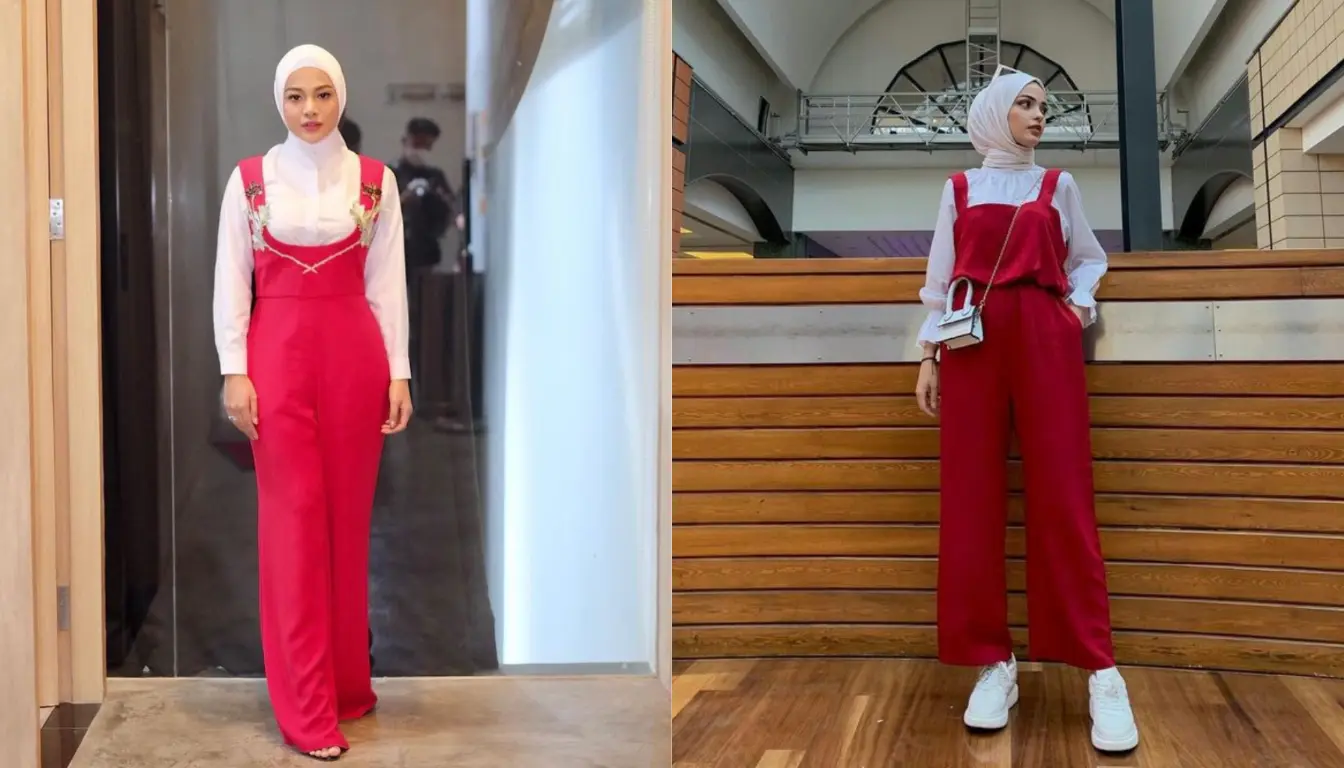 Outfit 17 Agustus - Kemeja Putih dan Overall Merah