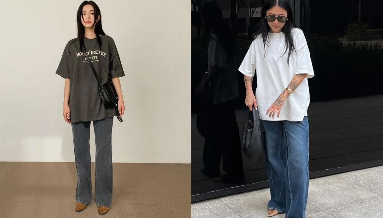 OOTD Kaos Oversize Wanita dan Celana Jeans