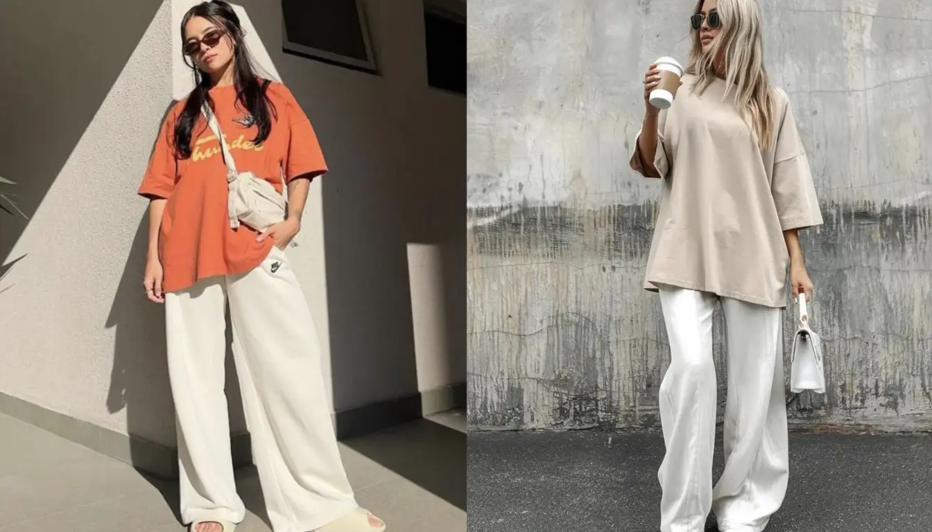 OOTD Kaos Oversize Wanita dan Celana Wide Leg