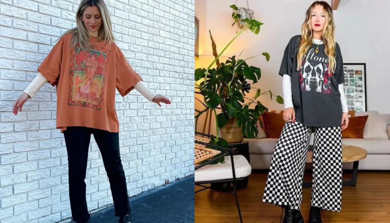 OOTD Kaos Oversized Wanita dan Inner Kaos Lengan Panjang