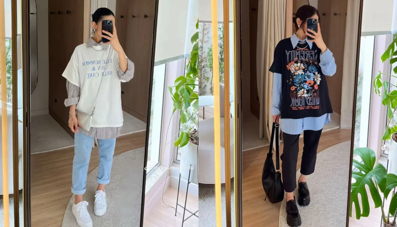 OOTD Kaos Oversized Wanita dan Kemeja