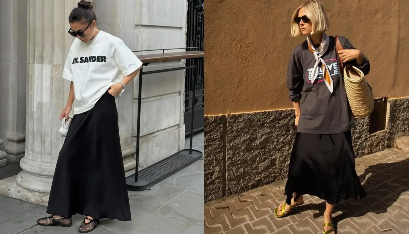 OOTD Kaos Oversize Wanita dan Rok Satin