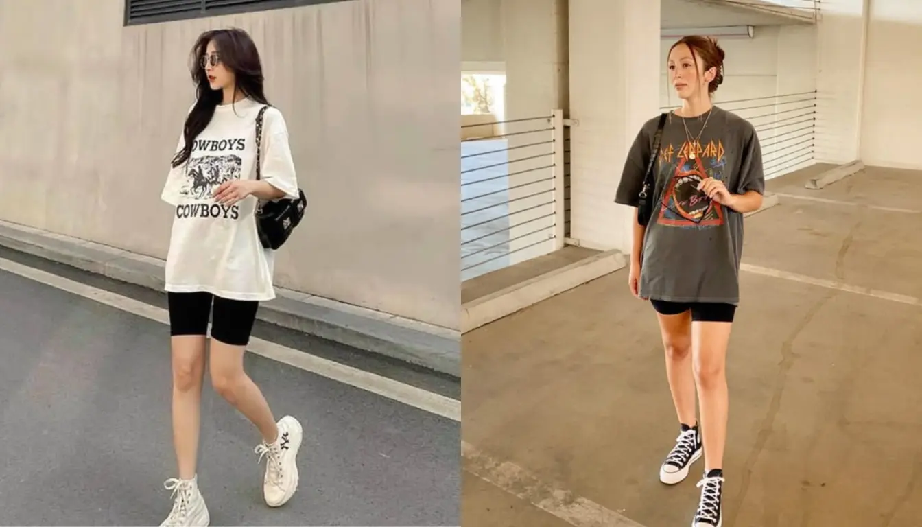 OOTD Kaos Oversize Wanita dan Short Legging