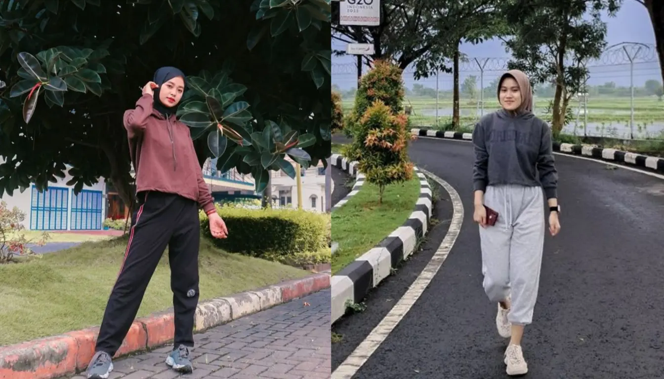 Outfit Jogging Hijab Crop Hoodie dan Celana Training Outfit Jogging Hijab Crop Hoodie dan Celana Training