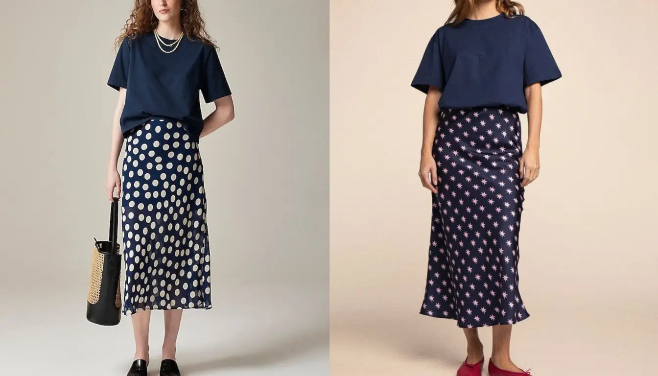 Kaos Warna Biru Dongker dengan Rok Motif Kaos Warna Biru Dongker dengan Rok Motif