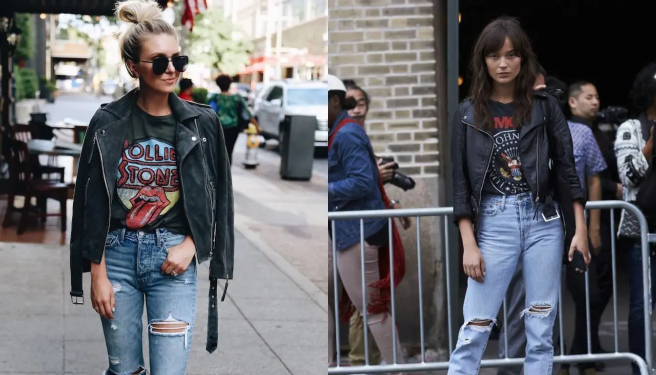Perpaduan Vintage T shirt dan Leather Jacket Perpaduan Vintage T shirt dan Leather Jacket
