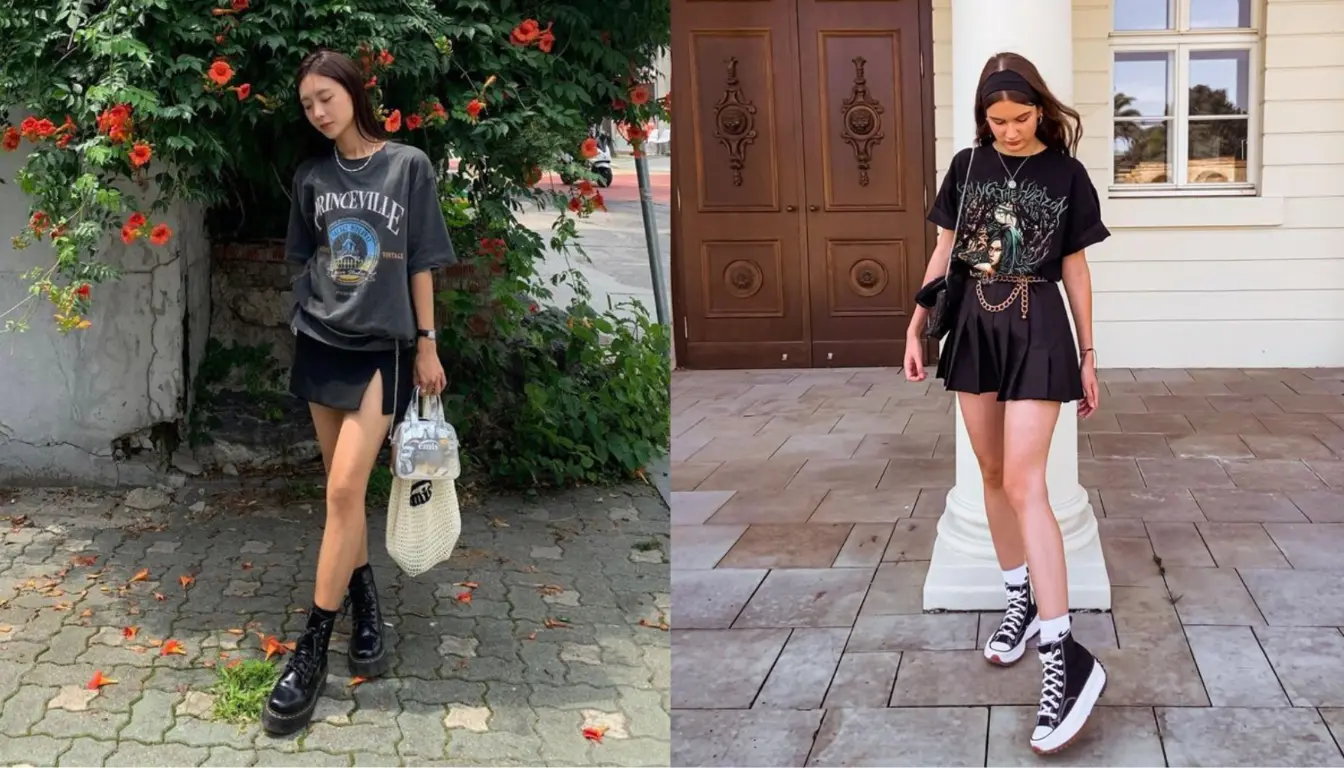 Perpaduan Vintage T shirt dan Mini Skirt Perpaduan Vintage T shirt dan Mini Skirt