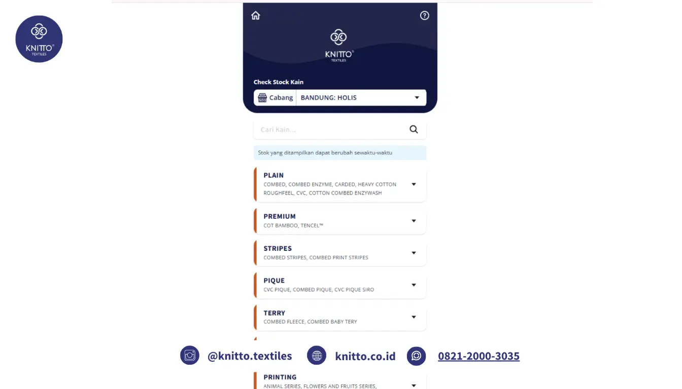 Cara Cek Stok dan Warna Kain Knitto di Website